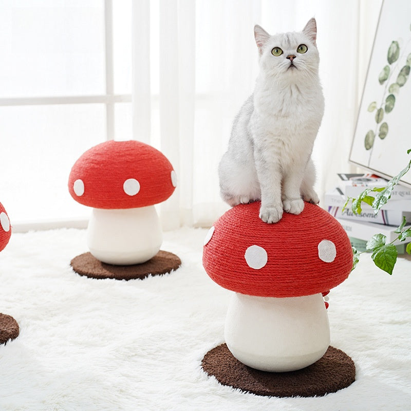 Red Mushroom Cat Climbing Scratching Post Toy